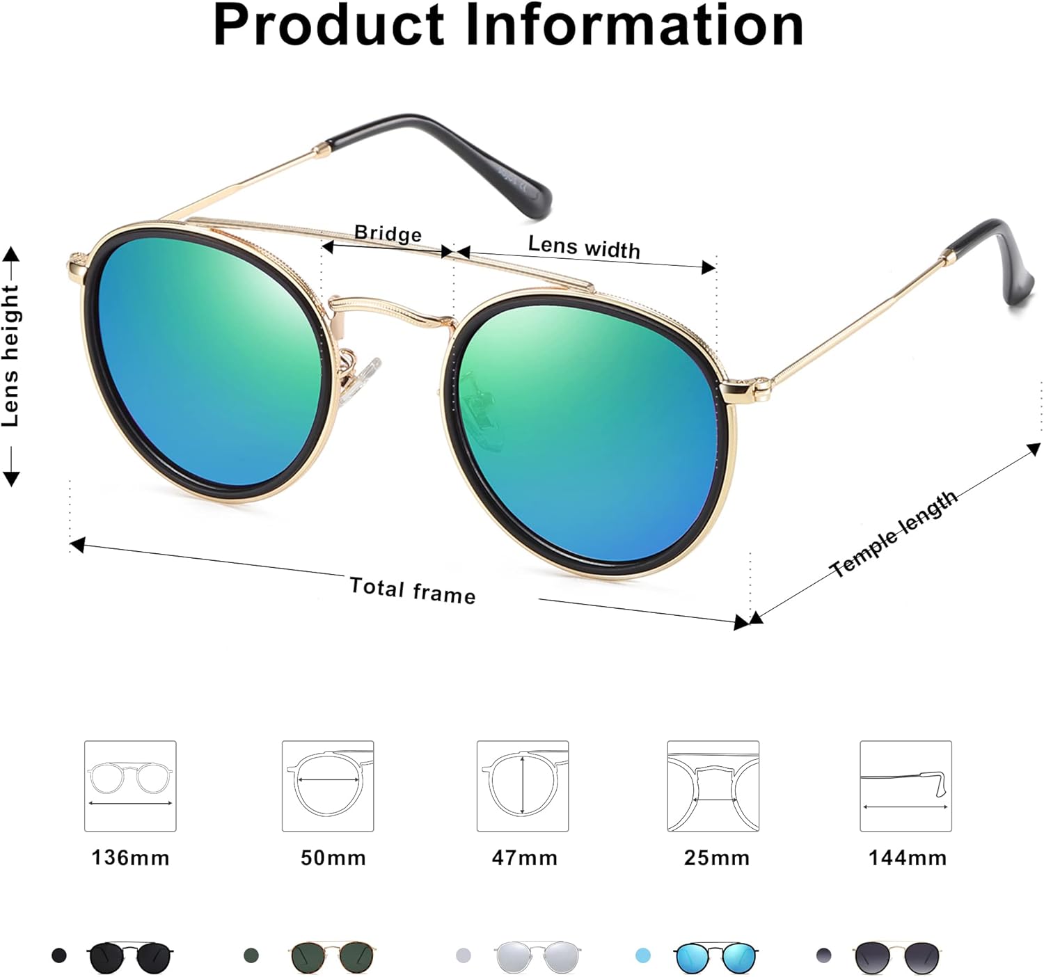 SOJOS Retro Vintage Round Polarized Sunglasses for Women Men Small Double Bridge Circle Sunnies SJ1104 - Image 4
