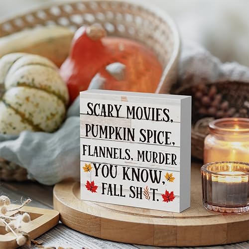 Miniatura 4 de Letrero rústico de madera de Halloween para otoño, lindo letrero decorativo de madera para pared, escritorio, decoración de baño, 5 x 5 pulgadas