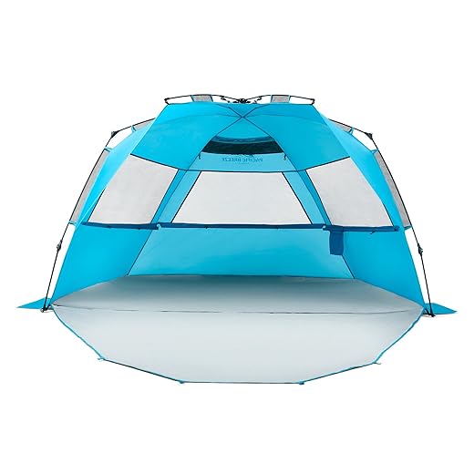 Pacific Breeze Easy Setup Beach Tent Deluxe XL with extendable Floor for Privacy, SPF 50+ Pop Up Beach Tent Provides Shade for 4 or More People