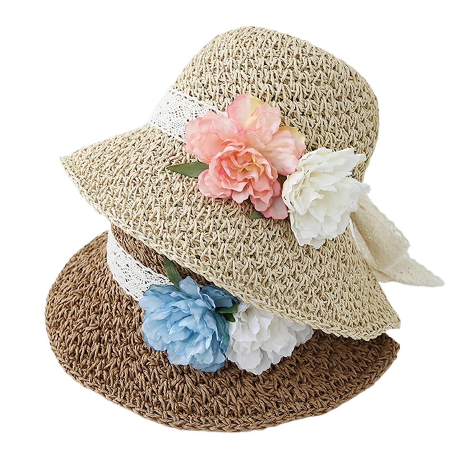 Sombrero de paja for mujer con flores artificiales, gorra sol ala ancha, sombrero bombín moda for verano, playa, viajes al aire libre para Hombres y Mujeres