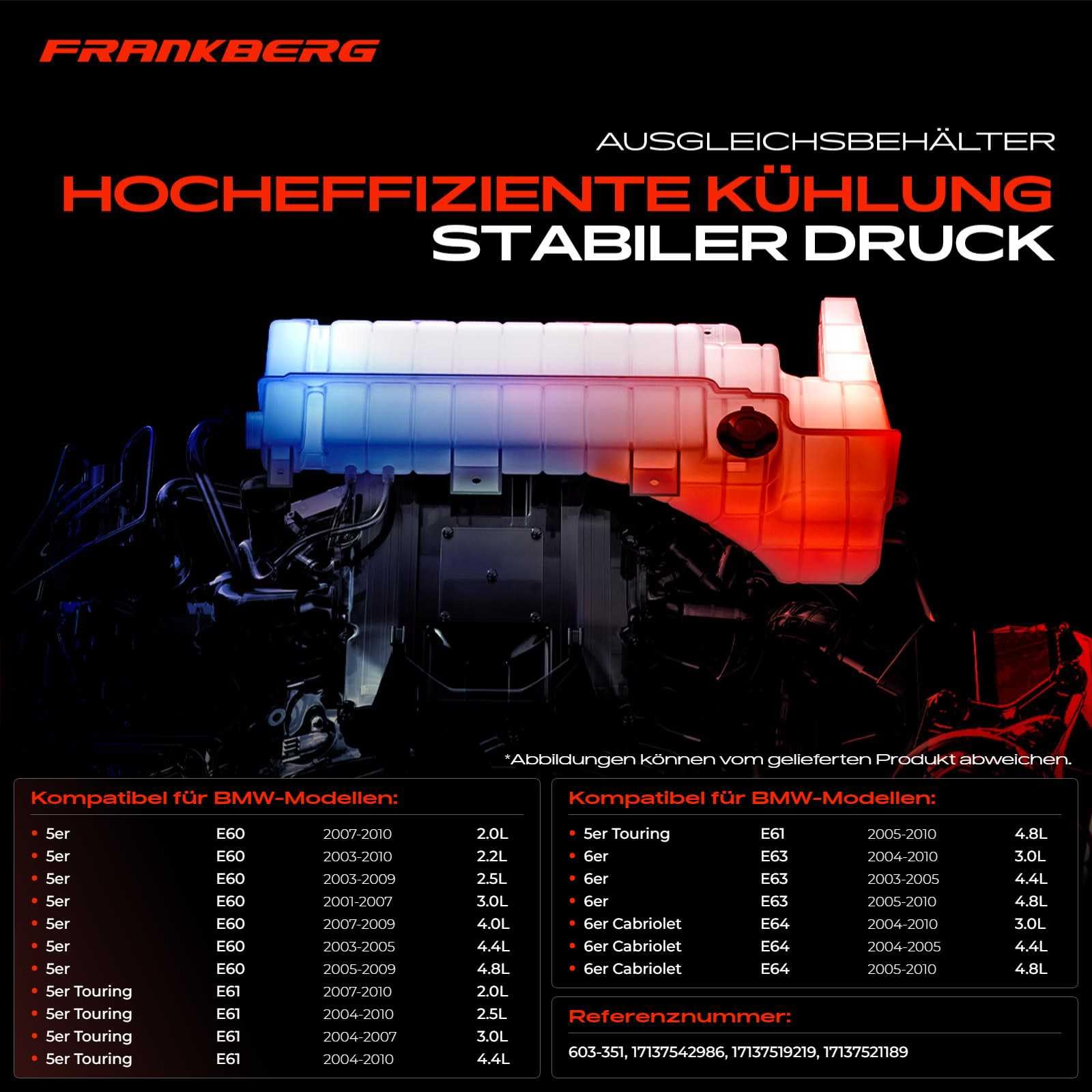 Frankberg Ausgleichsbehälter Kühlmittelbehälter Mit Sensor Mit Deckel Kompatibel mit 5er E60 E61 6er E63 E64 Benzin 2001-2010 17137542986