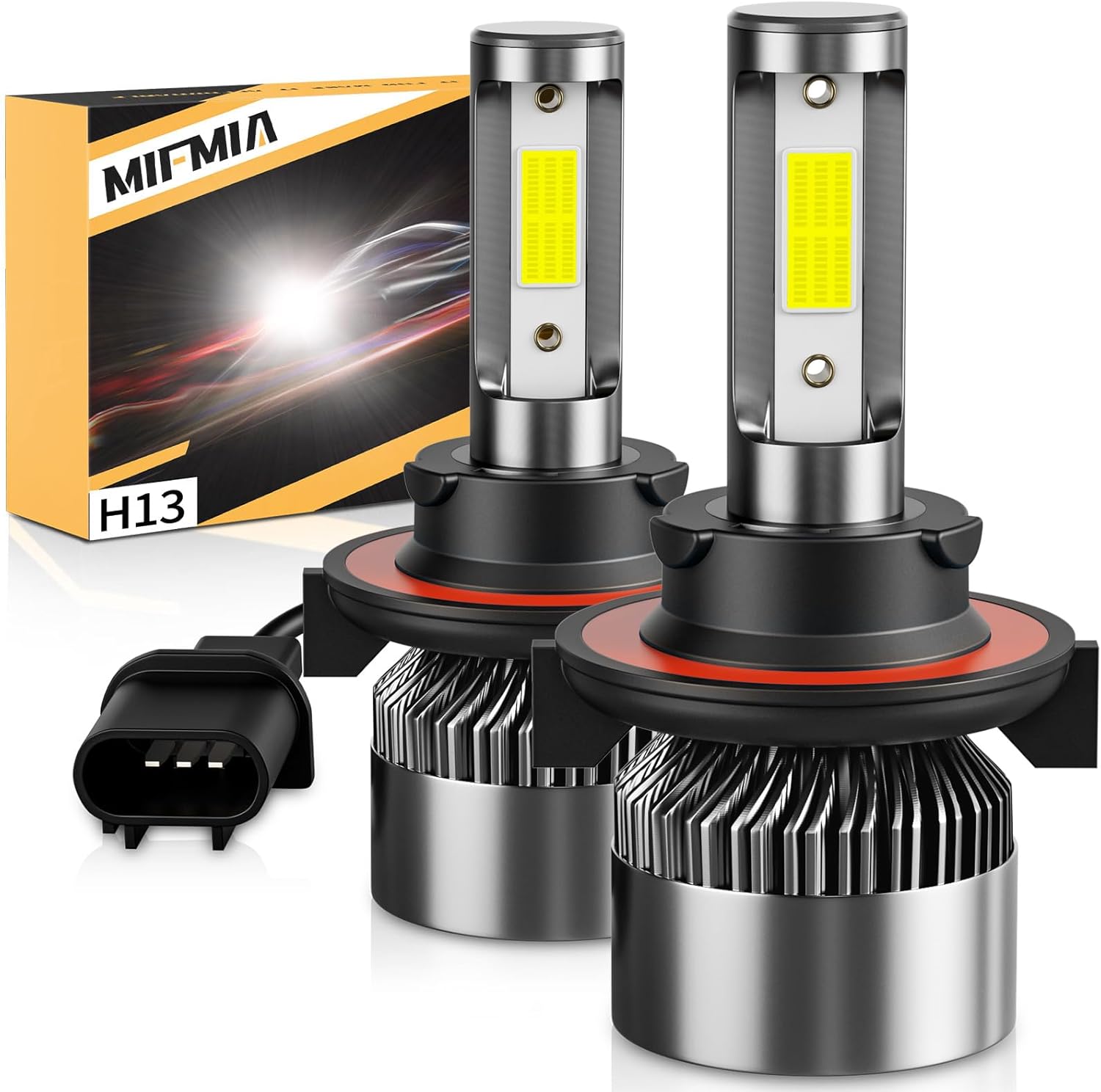 𝖧𝟣𝟥/𝟫𝟢𝟢𝟪 Bulbs 800% Brightness 40000LM 6500K White, Backup Non-Polarity Plug and Play with Fan, IP68 Waterproof Off-Road Lights, Pack of 2