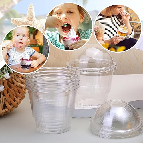 Miniatura 7 de Paquete de 50 vasos de plástico transparente de 12 onzas con tapas de cúpula (sin agujero), tazas de frutas, tazas de postre, vasos de postre