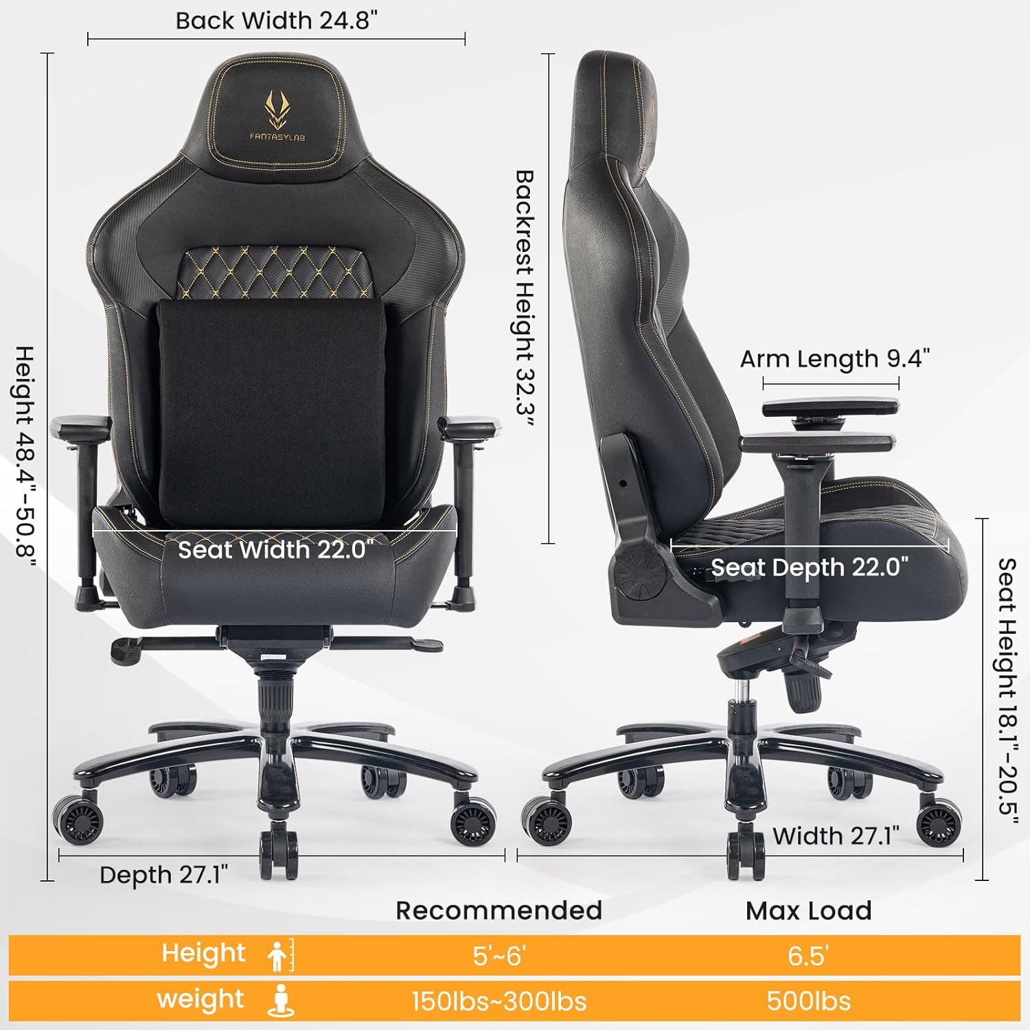 Big and Tall Gaming Chair 440LBS Gaming Chair with Metal Base Memory Foam Lumbar 4D Adjustable Armrest Computer Chair for Heavy People Ergonomic High-Back Computer Chair