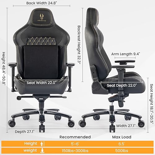 Miniatura 2 de Silla de juegos grande y alta, silla de juegos de 440 libras con reposabrazos abatibles 6D, silla ergonómica para juegos para personas pesadas,