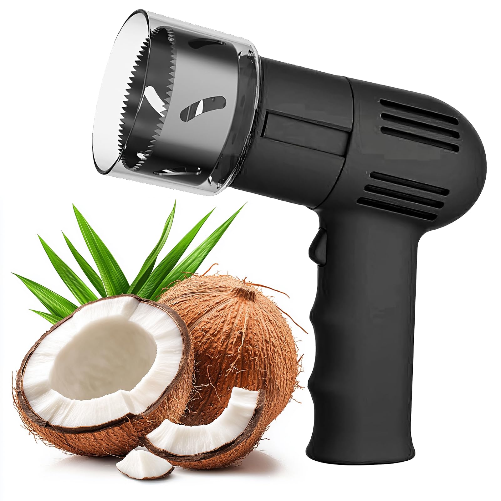 YXYLJOZ Electric Coconut Opener with Scraper & Blade Guard, 6cm Hole Drill, One Key Operation for Kitchen, Restaurant Juice (Black)