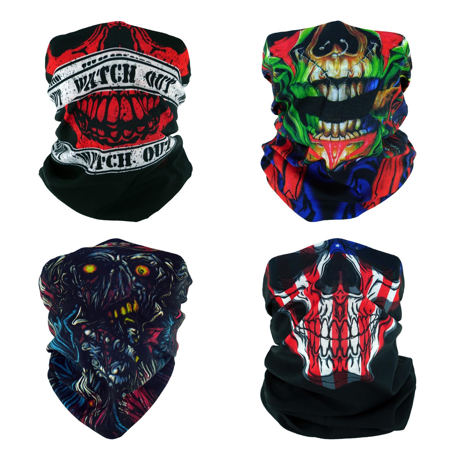 SMEHCF 4 Skull Zombie Headband Bandana Balaclava Half Face Mask Shield Head Hair Scarf Neck Gaiter Hat Multipurpose For WoMen Men Breathable Reusable Washable Red Black