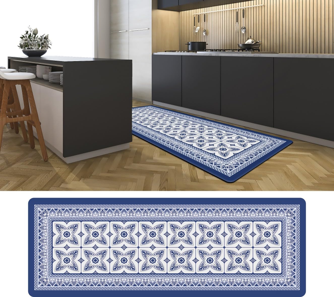 J&V TEXTILES Küchenmatte, gepolstert, Anti-Ermüdung, Bodenmatte, 49,8 x 139,7 cm, dick, rutschfest, wasserdicht, Küchenteppiche und -matten, Stehmatte für Küche, Boden, Zuhause, Büro, Schreibtisch,