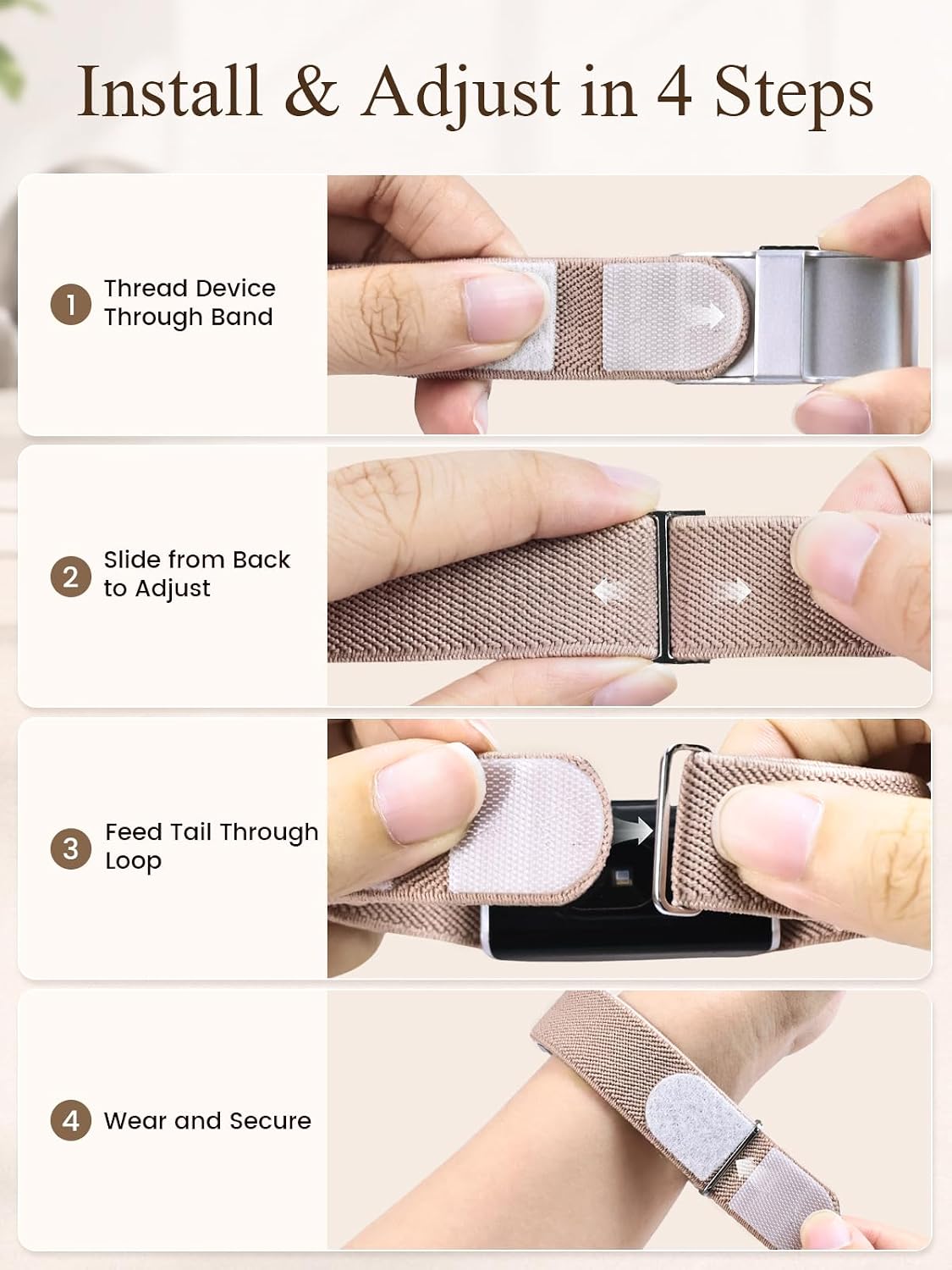 Elastic Nylon Loop Strap Compatible with Hume Band, Adjustable Slider Buckle Replacement Band for Hume Health Band, Soft Woven Wristband for Sleep, Recovery and Daily Wear