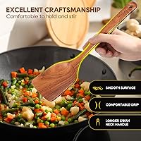 Vista 6 de Cucharas de madera para cocinar, juego de utensilios de cocina de madera de teca con ganchos, acabado liso, antiadherente, agarre cómodo, utensilios