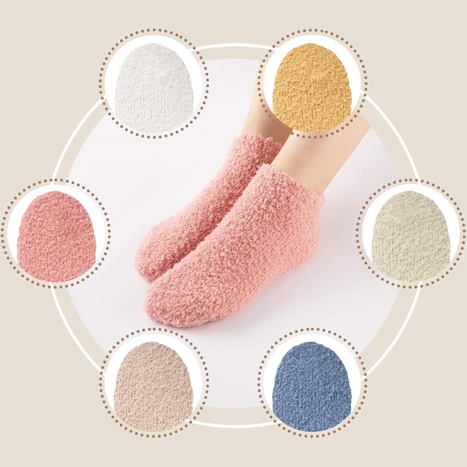 COOVAN Womens Fuzzy Socks 6 Pack Flutty Warm Cozy Super Soft Slipper Sock Micorfiber Home Plush Sock 6 Pairs - Image 6