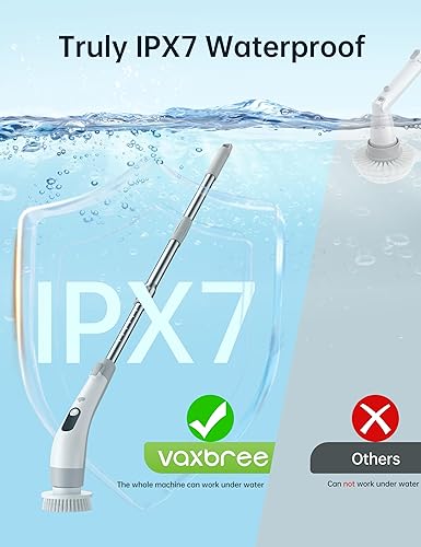 Miniatura 5 de Limpiador eléctrico giratorio con pantalla LED, IPX7 resistente al agua, potente limpiador de ducha, 2 horas de funcionamiento, 2 velocidades, mango