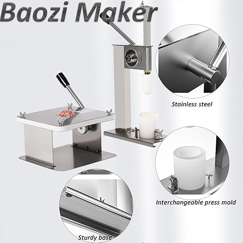 Miniatura 4 de LOYALHEARTDY Baozi Maker, máquina de hacer bollos de acero inoxidable manual para hacer bollos con 3 tamaños de moldes chinos para hacer bao chinos,