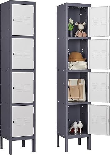 BYNSOE Taquilla de metal con armario de 4 puertas para empleados armario de almacenamiento de 4 niveles para escuela gimnasio oficina hospital