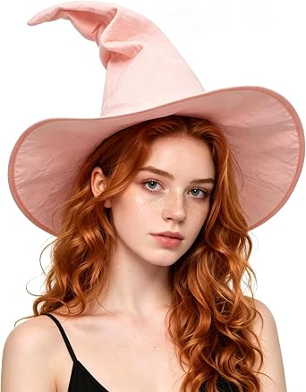 JEGERMIG Adult Witch Hat, Foldable Suede Halloween Costume Hat with Adjustable Wire Brim & Drawstring, 8 Colors for Cosplay Party