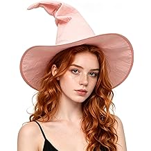 JEGERMIG Adult Witch Hat, Foldable Suede Halloween Costume Hat with Adjustable Wire Brim