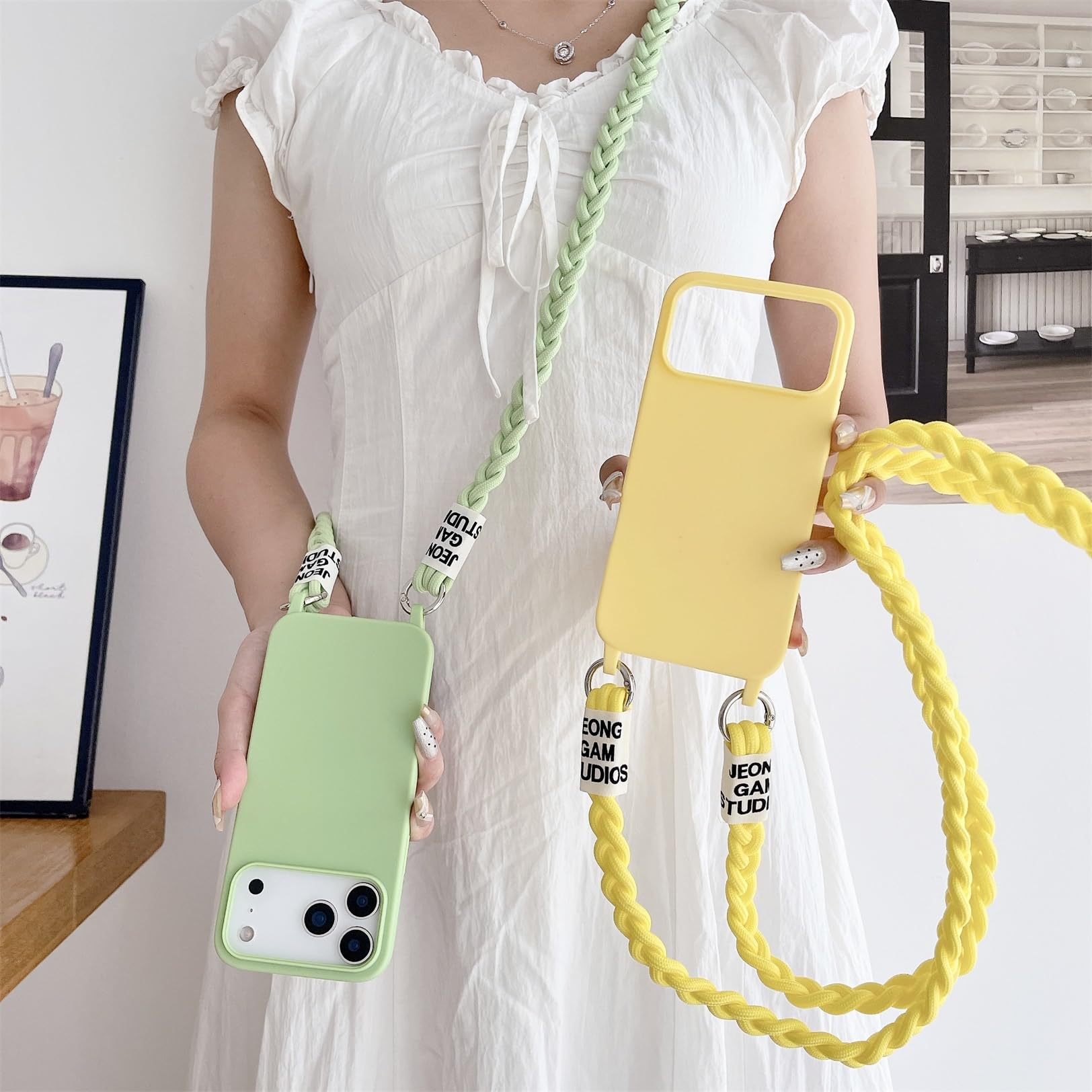 Emlivi Etui z łańcuszkiem do telefonu iPhone 17, etui na telefon z nylonowym paskiem na ramię, płynne silikonowe TPU pokrycie ze sznurkiem do zawieszenia, etui ochronne ze stylowym paskiem do iPhone'a