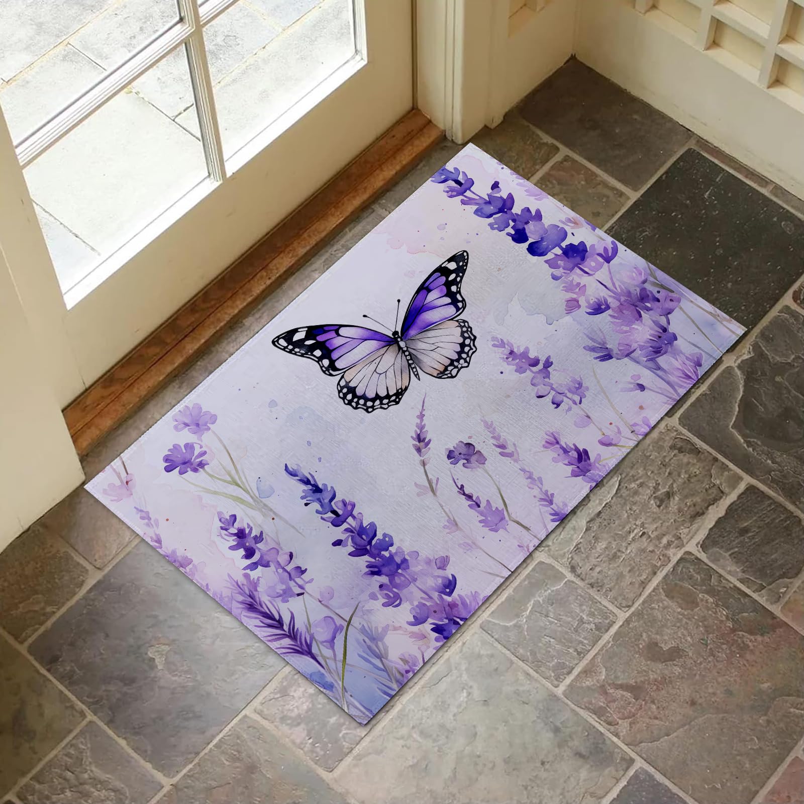 Paillasson papillon lavande antidérapant de 43x75 cm pour une entrée de maison propre