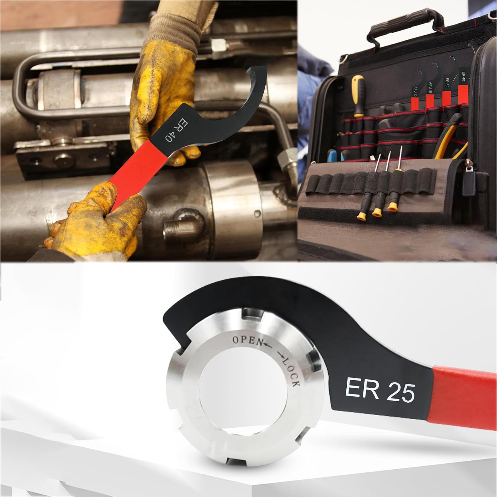 6 Stück C-Steckschlüssel Set mit Spannzangenfutter,Verstellbarer C-Hakenschlüssel für Muttern,Rutschfester Griff and Nasen-Design,Zum einfachen Anziehen und Lösen von Schraubverbindungen