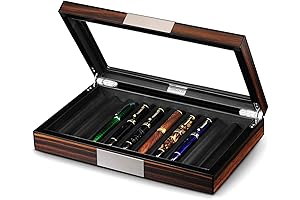Wood Pen Box 10 Pen Organizer Box,Glass Storage Box with Lid,Top Glass...