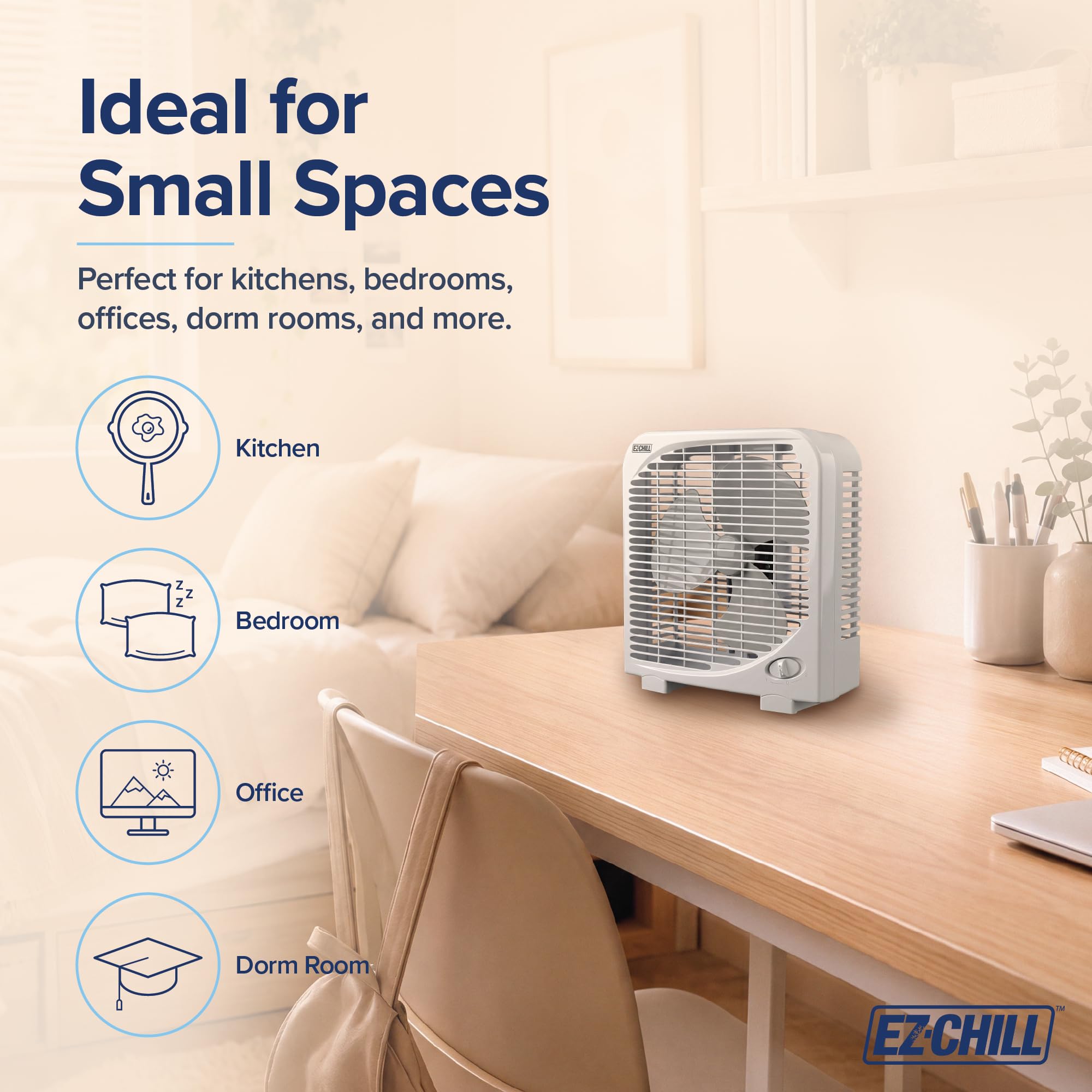 EZ-CHILL 9" Portable Box Fan - Quiet Cooling -3