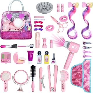 Hair Salon Toys for Girls, Dress Up Beauty Hair Stylist Toy Kit with Barber Apron, Hair Dryer, Curling Iron, Mirror, Scissors and Styling Accessories