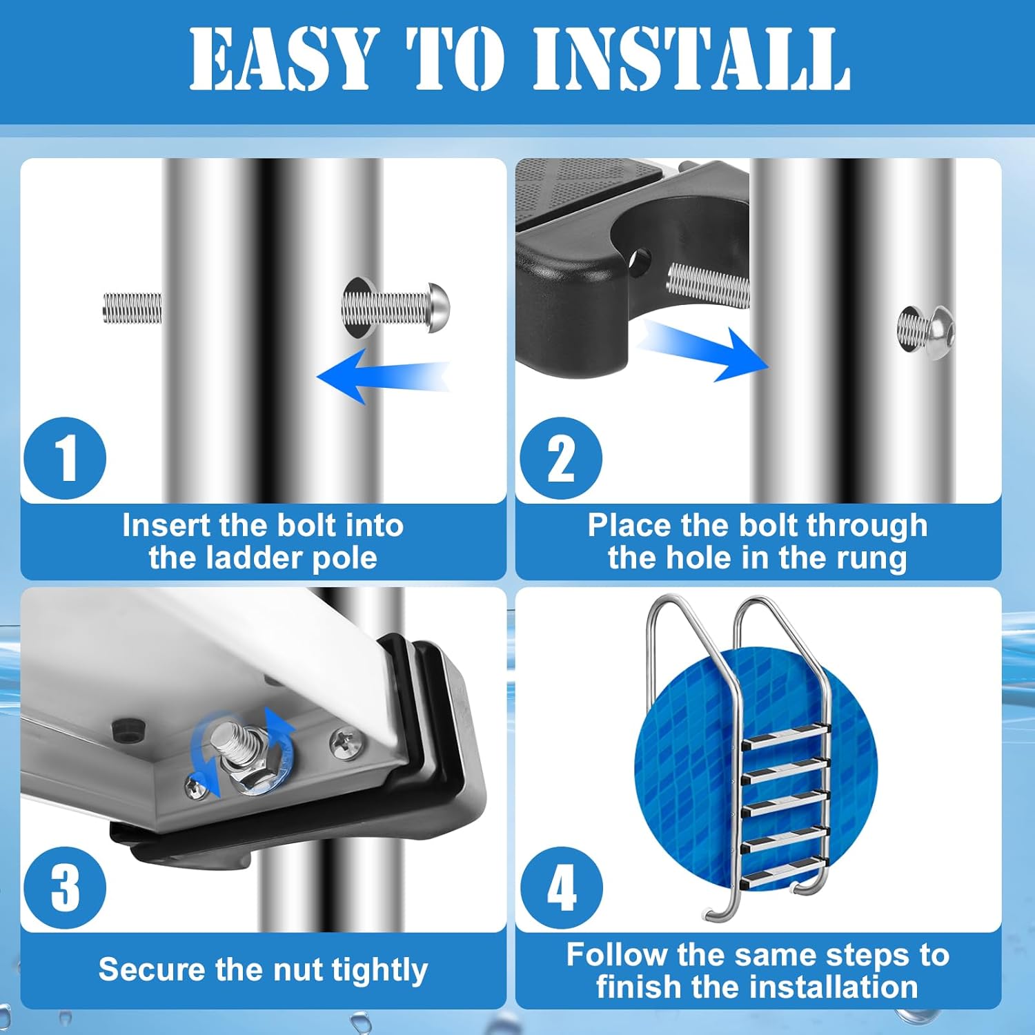 6Pcs Stainless Steel Pool Ladder Steps Replacement with Pool Ladder Escutcheon & Pool Ladder Bumpers 1.9 Inch Non Slip Swimming Pool Ladder Rung Step with Bolts for Inground and Above Ground Pools