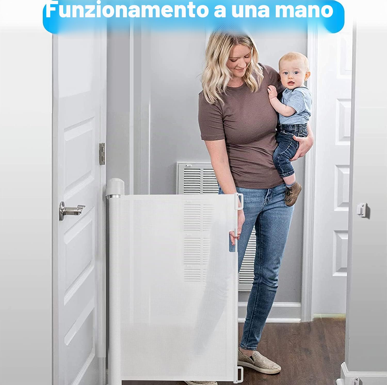 Cancelletto Estensibile per Scale 0-180 cm Cancello a Rullo per Bambini e Animali Cancello Protettivo Retrattile Adatto per Porte/Interni ed Esterni, Bianco