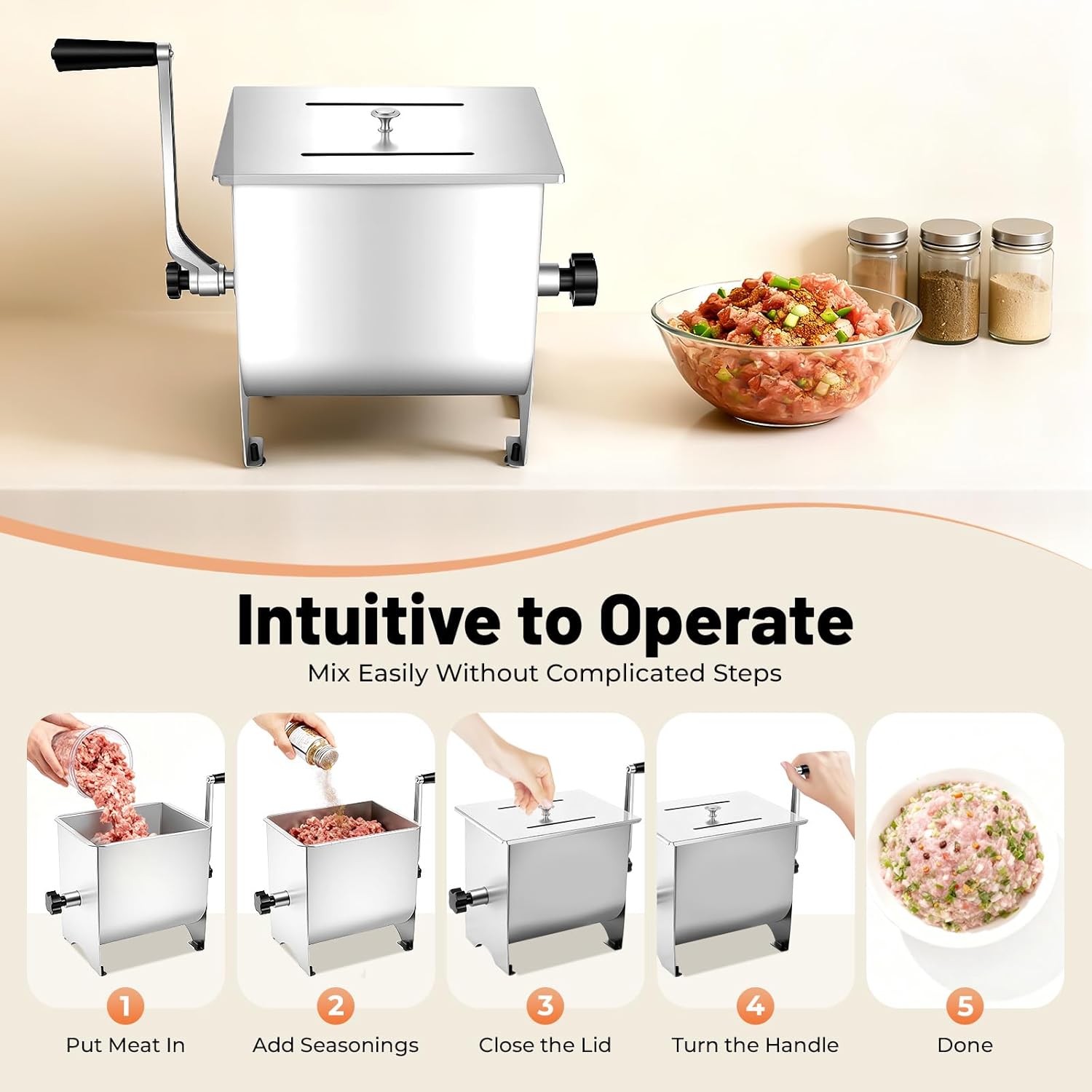 20lbs Manual Meat Mixer Stainless Steel Meat Mixer for Sausage Manual Meat Grinder Sausage Mixer Machine Meat Processing Equipment for Seasonings