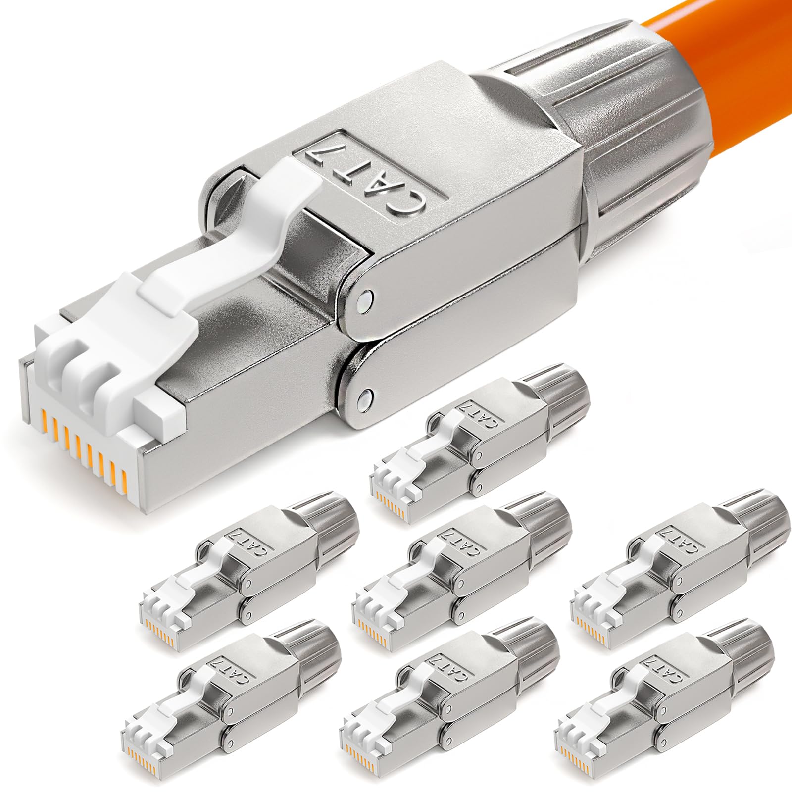 HB-Digital 8x Connettore RJ45 CAT 7 LSA Senza Atrezzi per Cavo di Rete Ethernet con Connessione CAT 6a CAT 6 CAT 5e 10 Gbps 600 MHz per Cavo di Installazione LAN DSL Custodia in Metallo