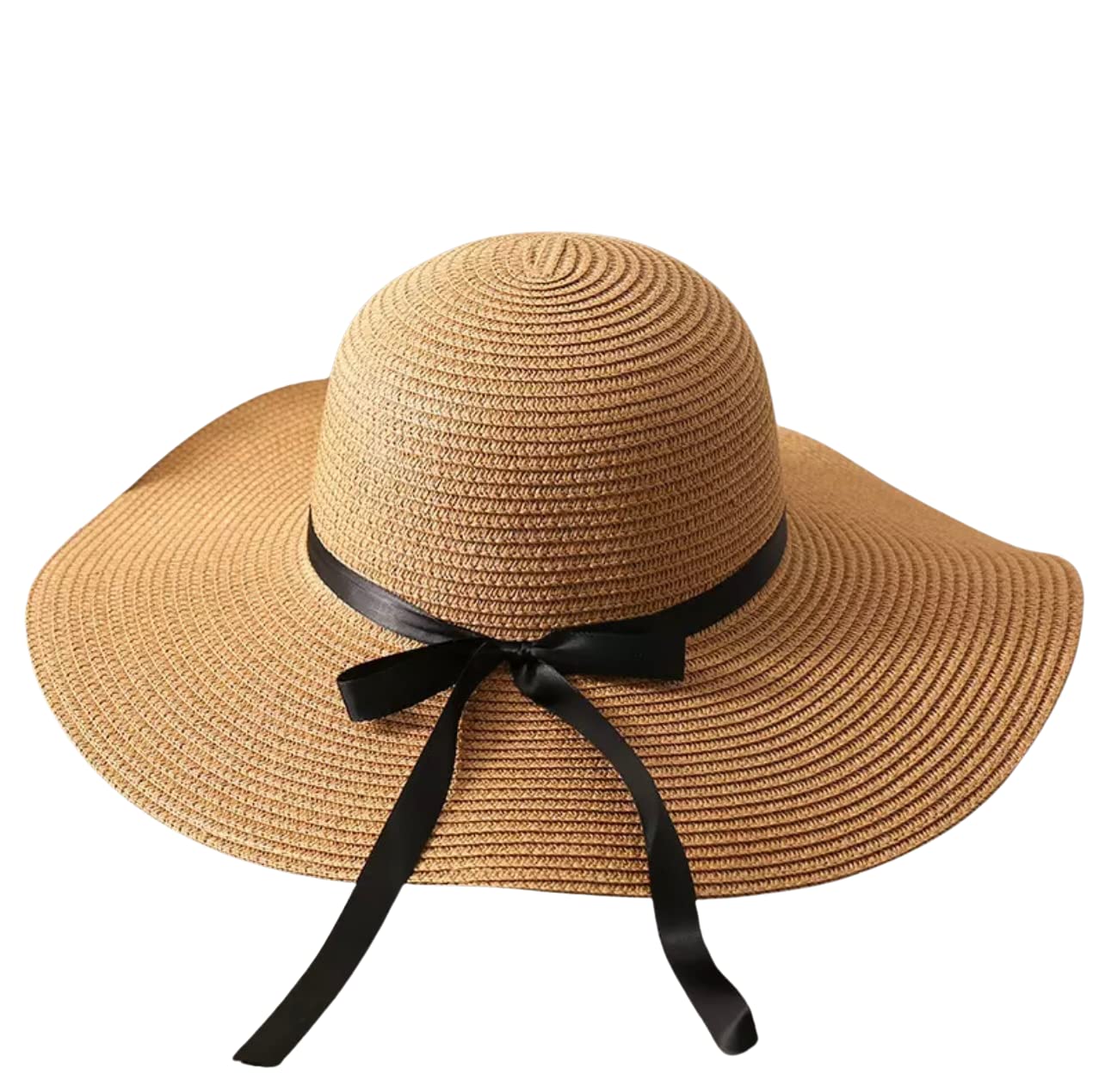 ZARCHE Women's Straw Hat Summer Beach Sun Hat Floppy & Foldable with Large Wide Brim & Bowknot Ribbon UPF50 (Brown)