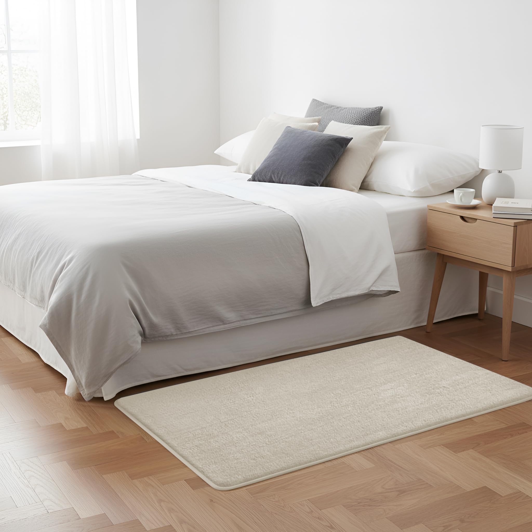 Imperial Rooms Cozy Rugs Living Room, 100% Polyester, Anti Slip Backing, Soft Fluffy Thick Low Pile 600 GSM, Small Bedside Rug for Bedroom, Non Shedding Carpet for Kids Nursery Room, Beige, 60x120 cm — image 1