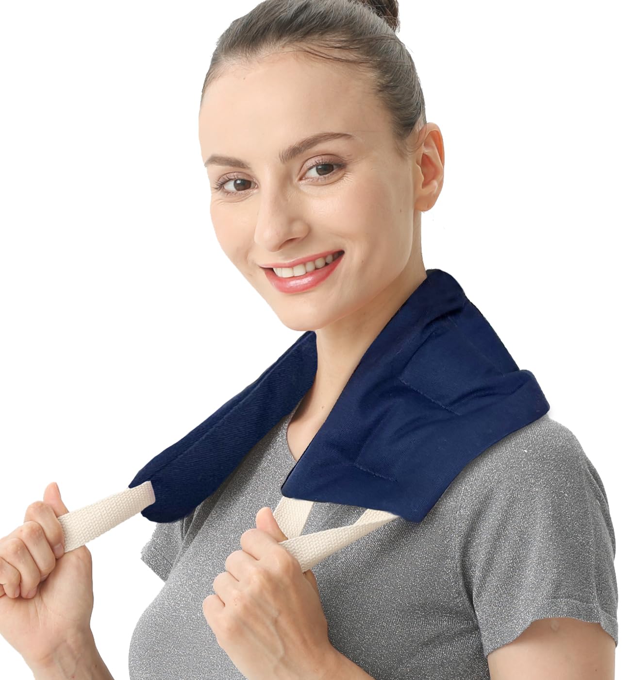 uncn Longue Coussin Chauffant du cou Cervicales Micro Onde, Bouillotte Micro-Onde, graine de lin,noyaux cerises,grande poche chauffante nuque epaule et dos,ventre