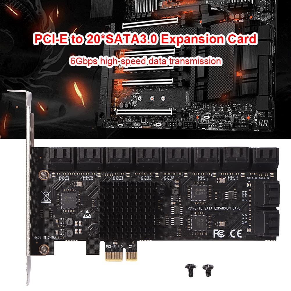 Carte contrôleur PCI-E PCI Express vers SATA 3.0, carte d'extension PCIE 20 ports, adaptateur Riser PCIe SATA 3.0 6 Gbps pour PC de bureau, support SSD et HD