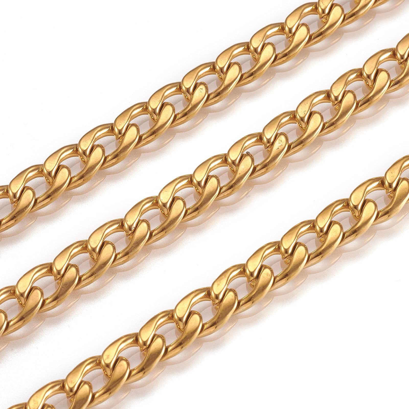 Cadenas de eslabones de acero inoxidable de 19 pies / rollo de eslabones dorados sin soldar, cadenas trenzadas de 9 x 6 mm para collares, accesorios de joyería, fabricación de bricolaje