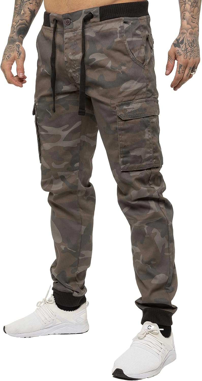 989Zé ENZO Mens Cargo Pants Elasticated Waist Camo Combat Cuffed Military Joggers Trousers