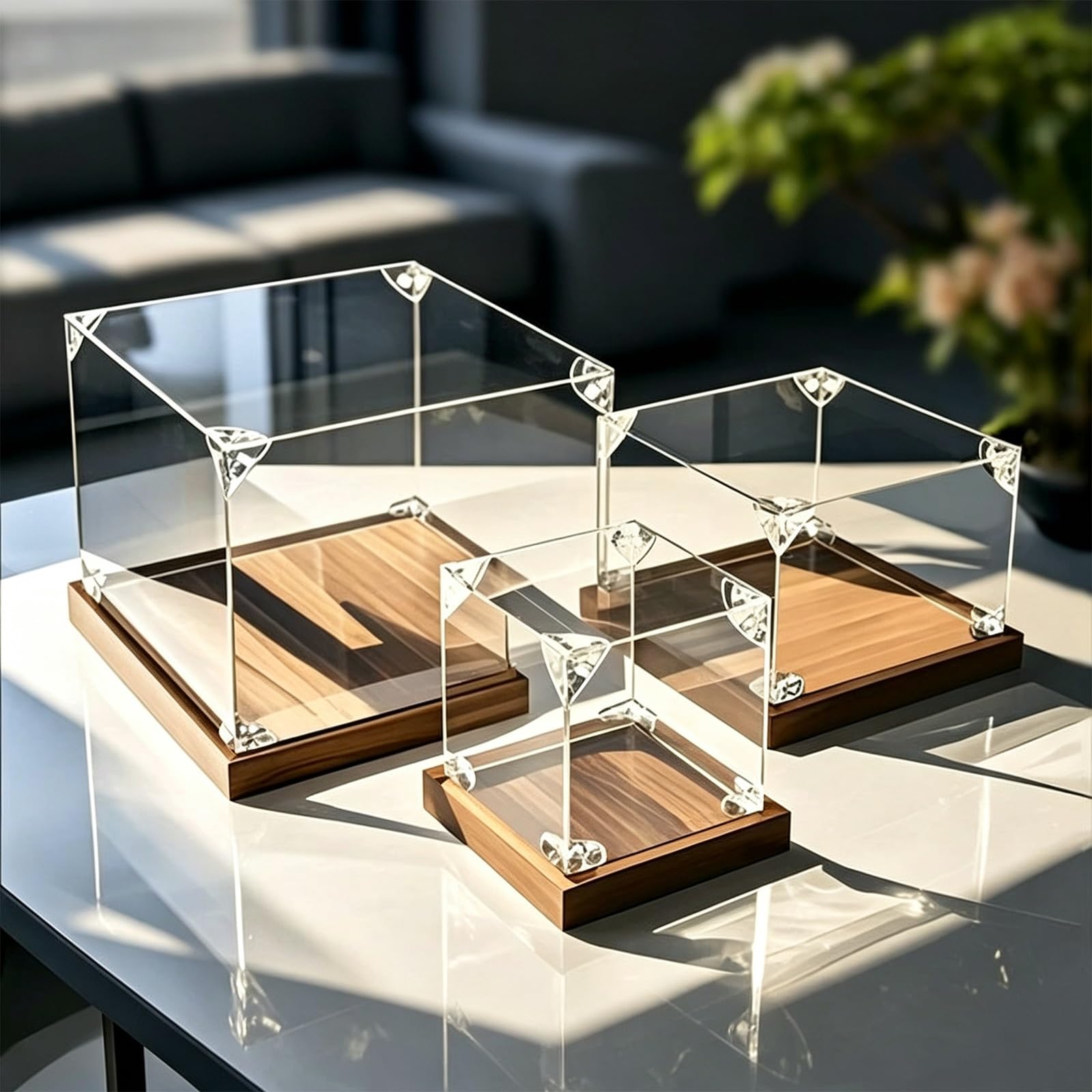 Vitrina para Figuras Coleccionables, Caja Expositora de Acrílico | Panel de Acrílico Transparente, Base Empotrada, Montaje Sencillo, Apilable, Exhibición del Producto a 360°(19.7x19.7x11.8in)