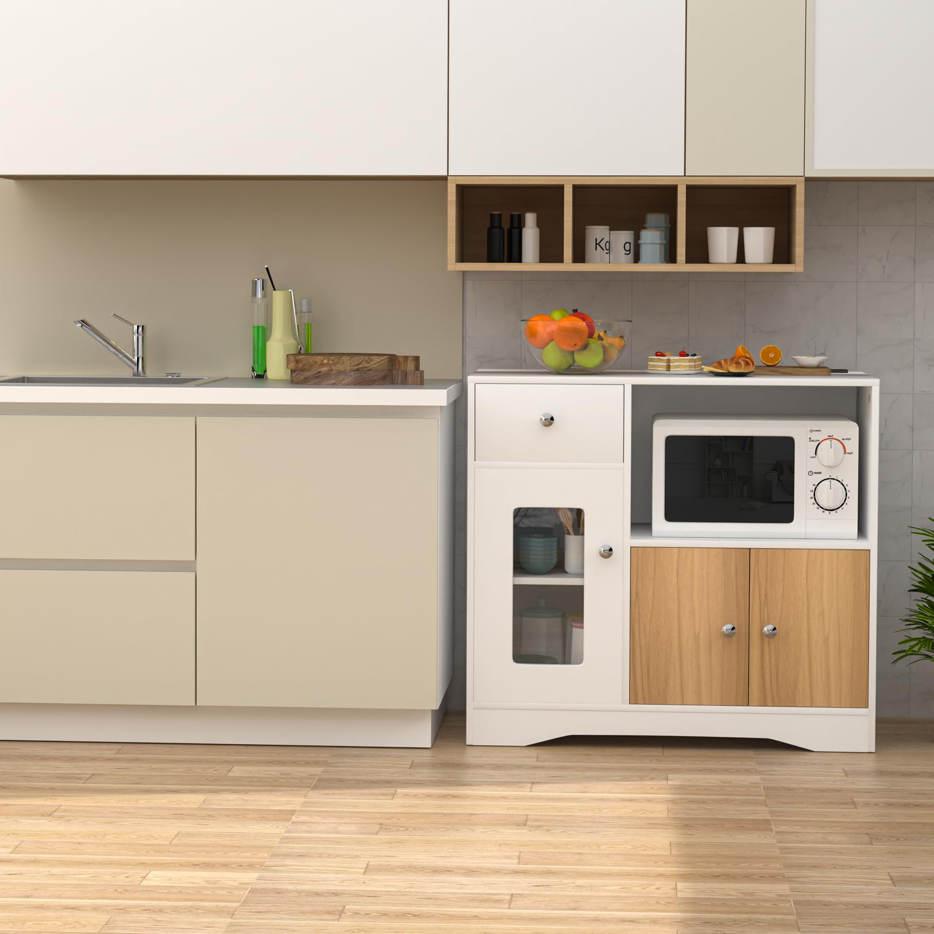 Buffet - Armoire de Cuisine Avec Étagère à Micro-ondes - Portes - 1 Tiroir - Rangement Autonome Avec 3 Portes Pour Salon, Chambre à Coucher - 83 x 40 x 80 cm