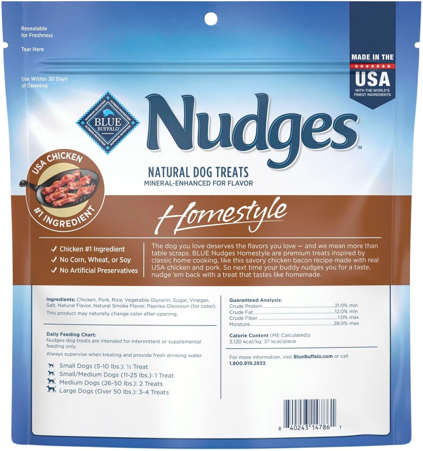 Blue Buffalo Nudges Homestyle Natural Dog Treats Chicken and Bacon, 16-oz Bag (Pack of 4)