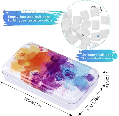 Miniatura 2 de PEVART Paleta de Pintura de Acuarela Vacía, Caja de Paleta de Mezcla de Metal con 50 Godetes de Acuarela y Paleta Desplegable Bandeja de Pintura de