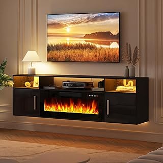 LEMBERI Floating TV Stand with Fireplace