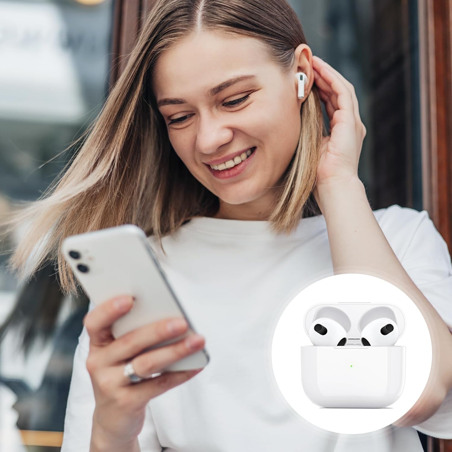 Wireless Charging Case Replacement Compatible with AirPod 3rd Generation, Qi-Certified for AirPods 3 Gen Charger Case, Bluetooth Pairing Sync Button, 600 Mah Built-in Battery, No Earbuds