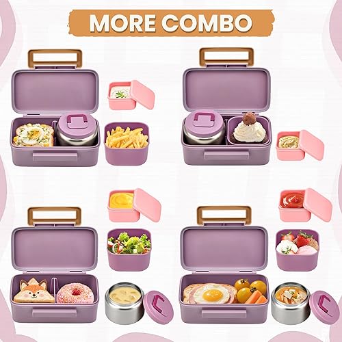 Miniatura 4 de PIQUEBAR Lonchera Bento para niños con bolsa térmica de hielo, bolsa aislada, botella de agua deportiva de plástico de 18 onzas para niños y niñas