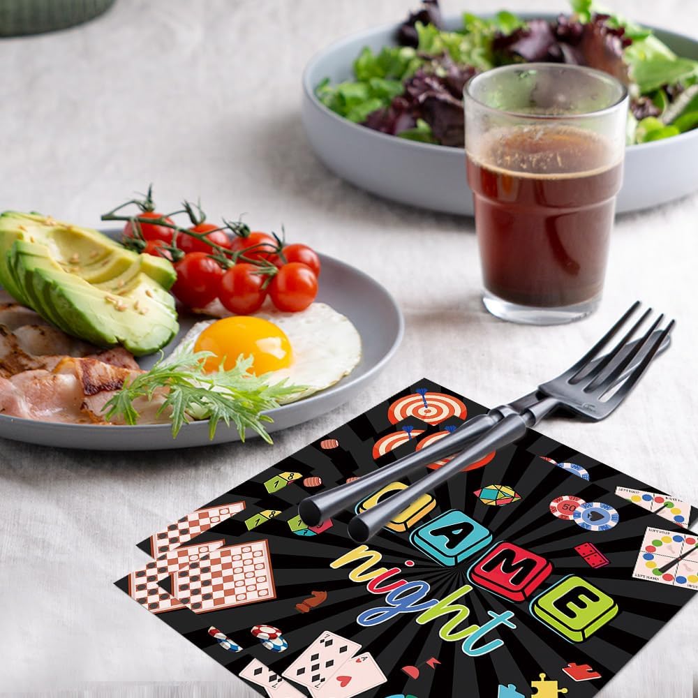 80 Pcs Game Night Party Paper Napkins Family Board Game Adults Chess Card Playing Card Kids Game Night Party Table Decorations Supplies