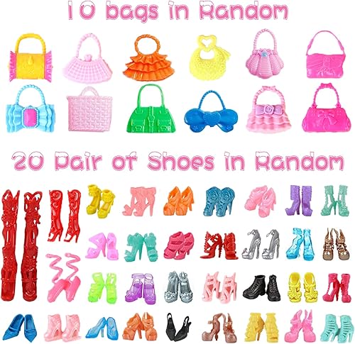 Miniatura 4 de 76 piezas de ropa y accesorios para muñecas 16 vestidos de fiesta 20 pares de zapatos 10 bolsos 30 accesorios de joyería trajes de moda collar