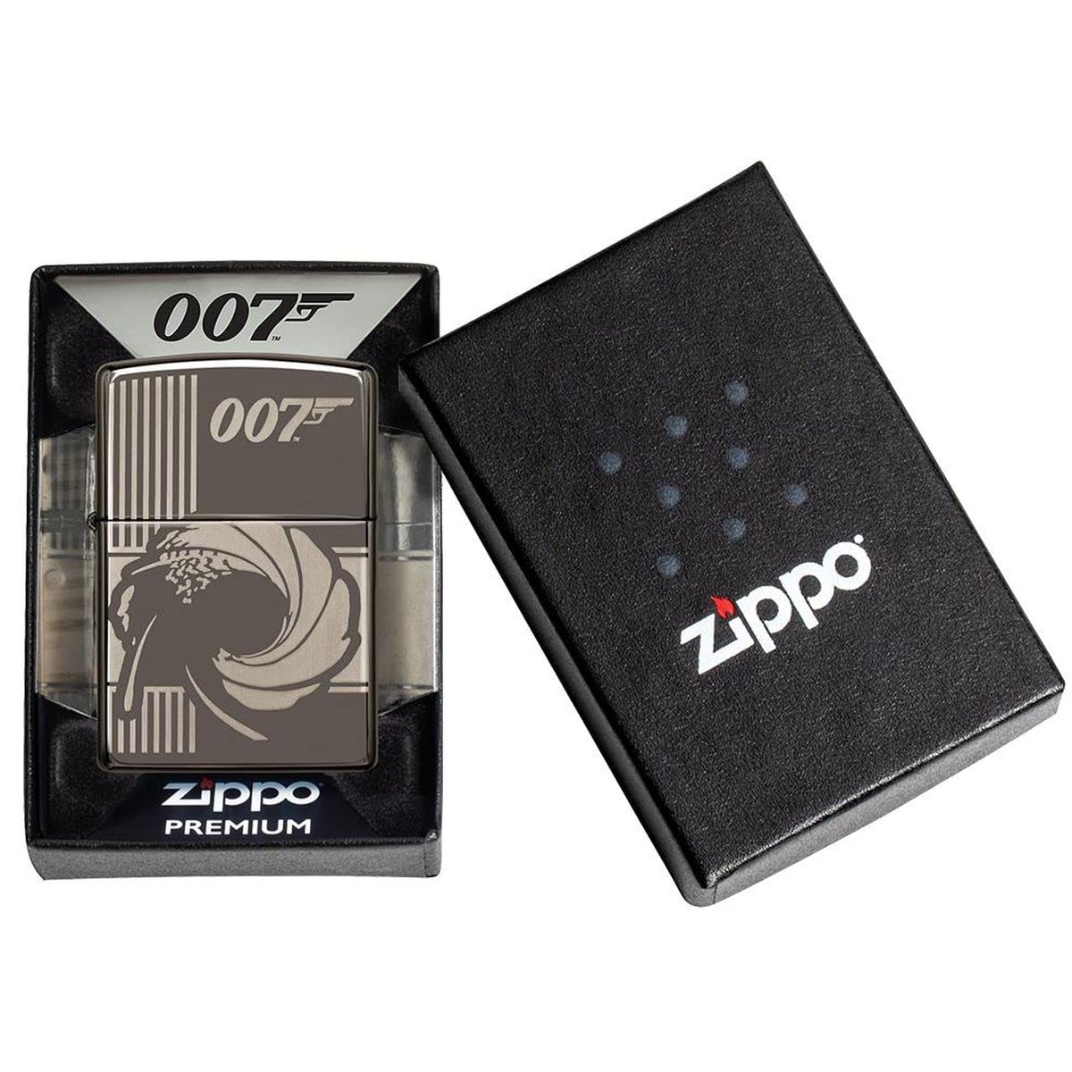 Zippo - Briquet tempête, Motif Impact de Balle James Bond 007, Noir (Black Ice), Gravure Laser 360°, Rechargeable, réutilisable, Design Coupe-Vent, boîte Cadeau, fabriqué aux États-Unis