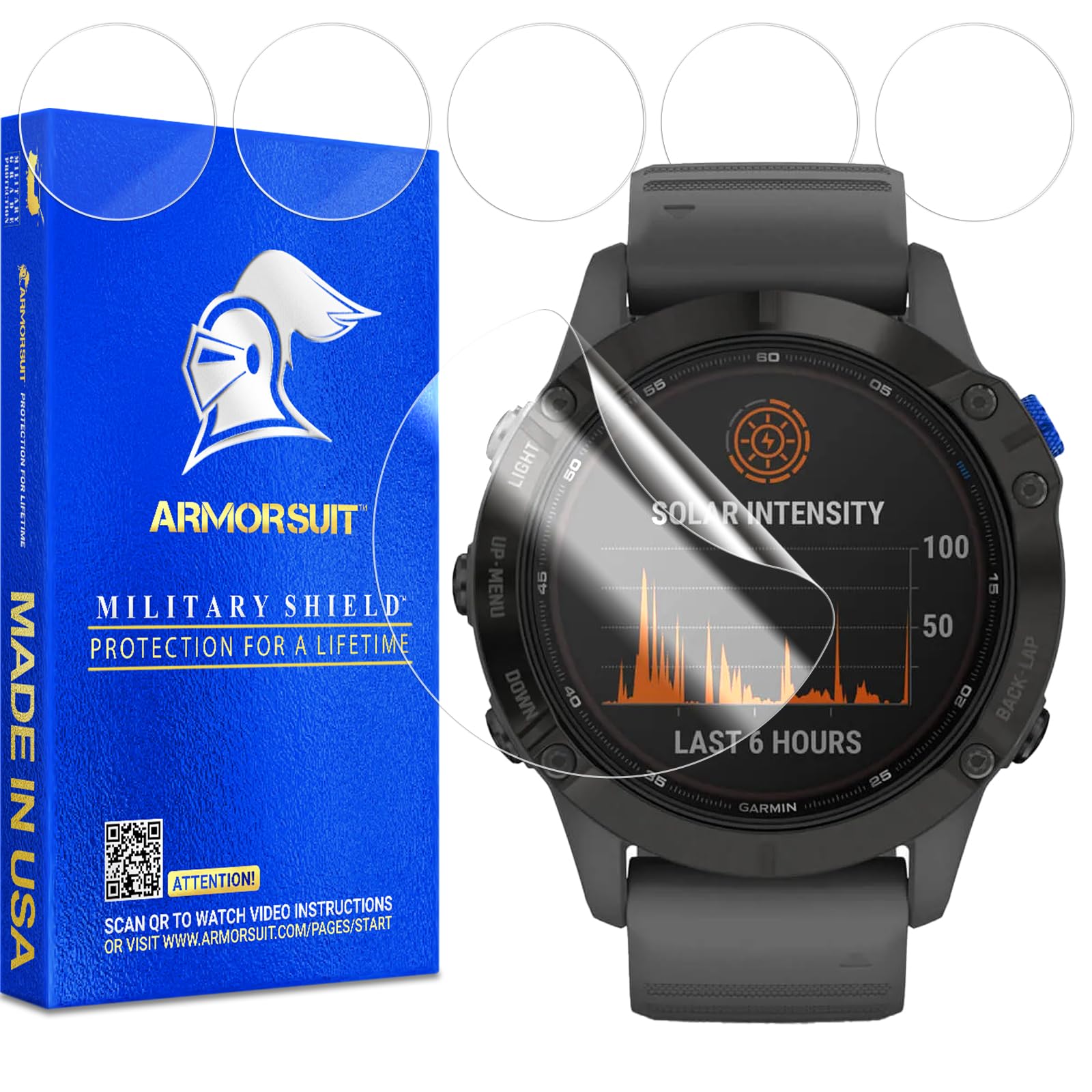 ArmorSuit 6 Pack for Garmin Fenix 6/6 Pro / 6 Sapphire / 6 Pro Solar Screen Protector MilitaryShield HD Clear TPU Film - Made in USA