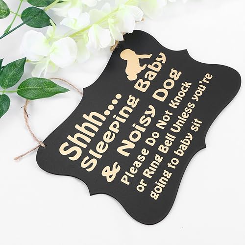 Miniatura 7 de WINOMO Shhh Sleeping Baby Door Sign Do Not Disturb - Letrero colgante de madera para habitación de bebé (negro)