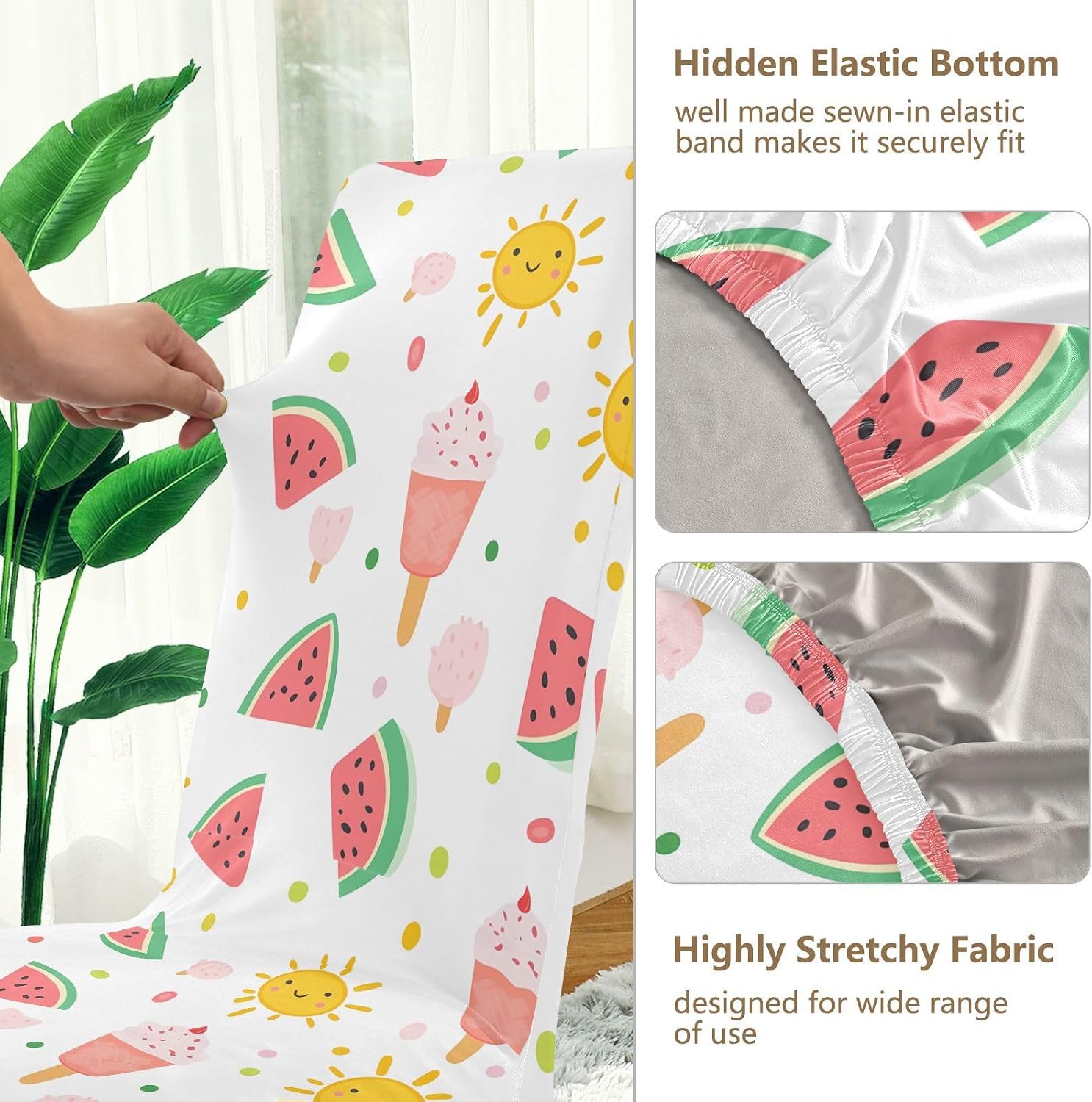 ALAZA Chair Covers for Dining Room, Watermelon Popsicle Pattern Stretch Chair Cover Sets Chair Protector Removable Washable for Ktichen Restaurant Hotel