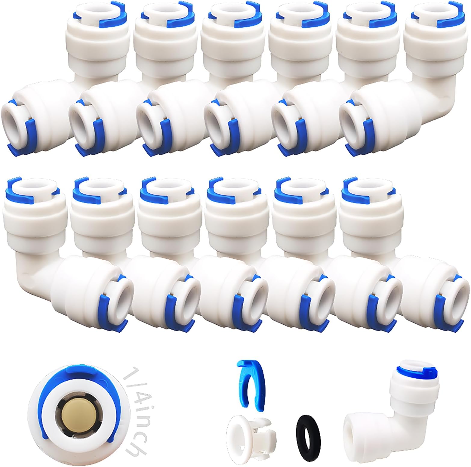 CESFONJER 1/4-1/4, 90° Elbow Connector | 1/4" to 1/4" Pushfit Fittings | Ro Water Filter Fitting | for Water Filter Dispensers and Reverse Osmosis (12 Pcs)